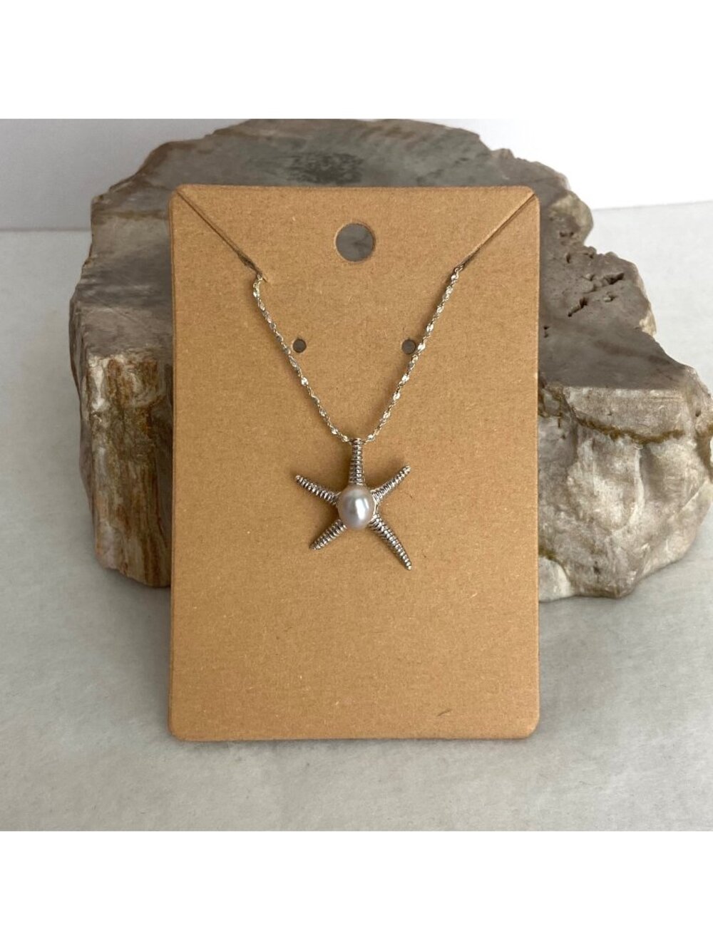 Sterling Silver 925 Freshwater Pearl Starfish Sea-Star Pendant Necklace 20"